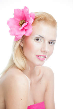 Portrait of beautiful woman on white backgroundの写真素材