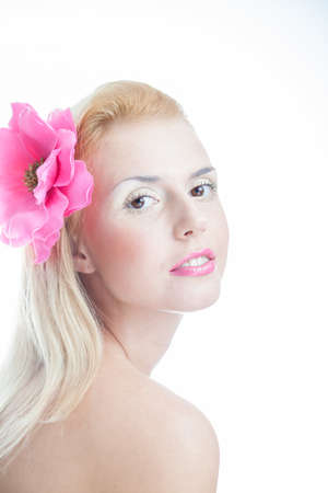 Portrait of beautiful woman on white backgroundの写真素材