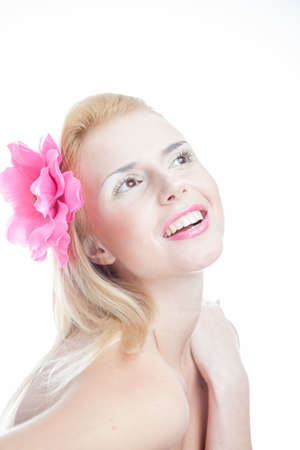 Portrait of beautiful woman on white backgroundの写真素材