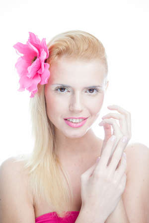Portrait of beautiful woman on white backgroundの写真素材