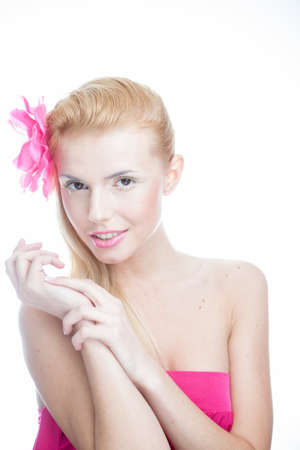 Portrait of beautiful woman on white backgroundの写真素材