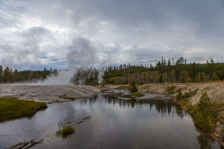 yellowstone national park geyserの写真素材