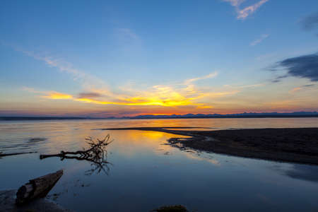 Yellowstone National Park sunrise at yellowstone lakeの写真素材
