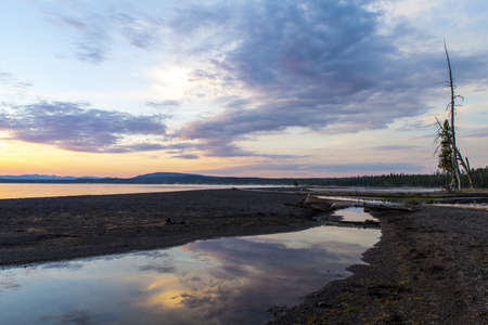 Yellowstone National Park sunrise at yellowstone lakeの写真素材