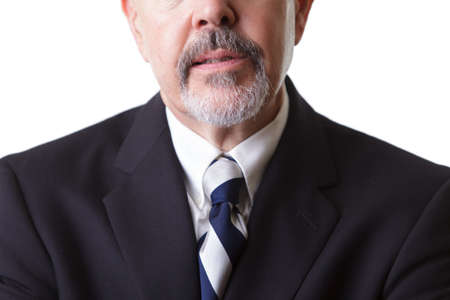 businessman in dark blue suit close up  isolated on white backgroundの写真素材