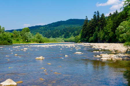 in summer rocky mountain river water silk. mountain riverの写真素材