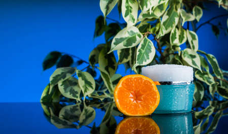 cream with fresh fruits, cosmetic, waterの写真素材