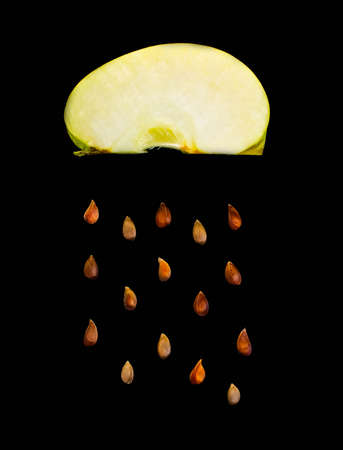 fresh red apple with droplets of water against black background diet, eat, food reflection dropsの写真素材