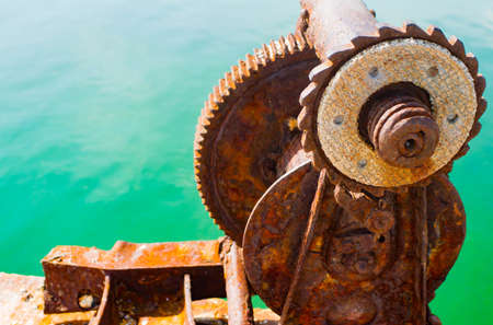 old metal cleat on dock transportation, trave horn, industry, marine beautyの写真素材