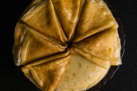 Pancakes. Thin pancakes. Russian bliny. maslenitsa, blini, breakfast, crepe, honey pastry stack...