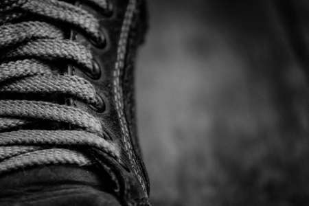 The laces on old sneakersの写真素材