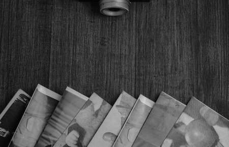 Old lens and black-and-white photographsの写真素材