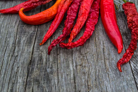 Dried red pepper on a wooden table
