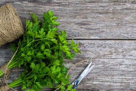 Fresh crop of spices on old wooden tableの写真素材