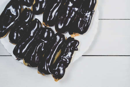 Cakes on a white wooden tableの写真素材