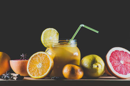 Citrus on black backgroundの写真素材