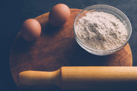 Products for baking on a dark backgroundの写真素材