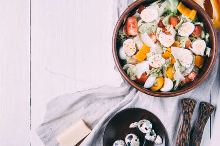 Salad with quail eggs. Light styleの写真素材