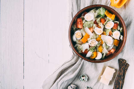 Salad with quail eggs. Light styleの写真素材