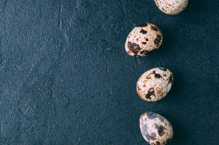 Quail eggs on a dark backgroundの写真素材