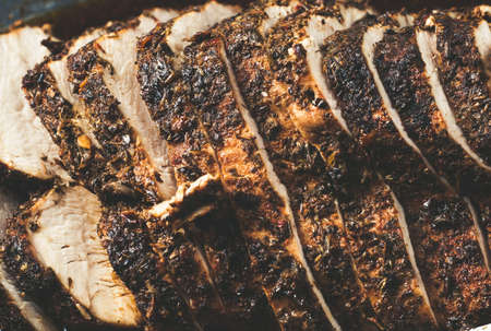 Grilled Turkey fillet chopped in servingsの写真素材