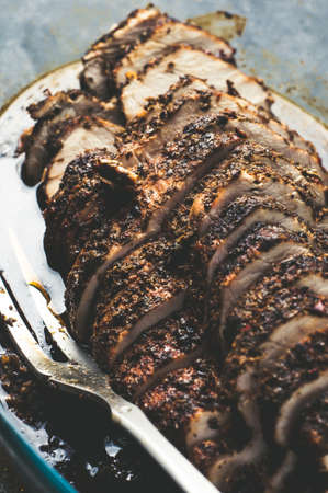 Grilled Turkey fillet chopped in servingsの写真素材