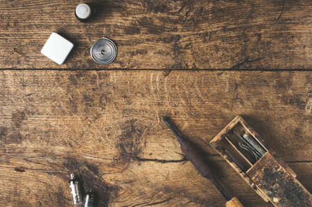 Soldering iron, tin and tools for the professionalの写真素材