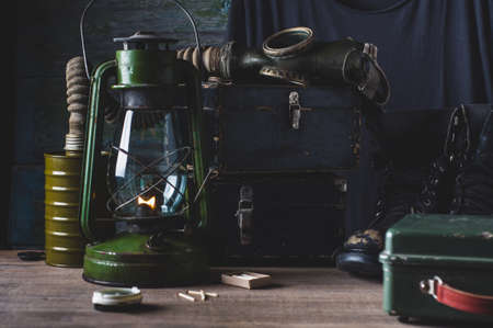 Gas mask and set for survival. Apocalypse or nuclear war conceptの写真素材