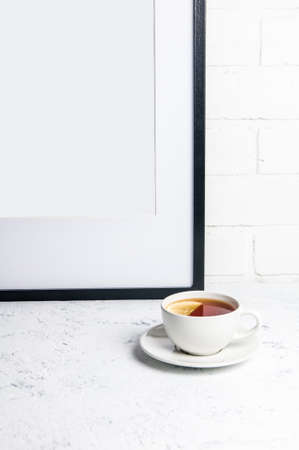 Cup of tea on white backgroundの写真素材