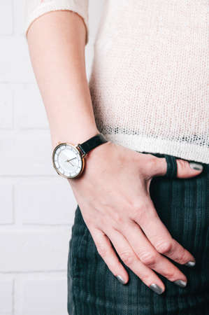Wristwatches on women's handの写真素材
