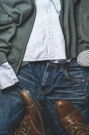 Men's clothes. Flat lay and top view