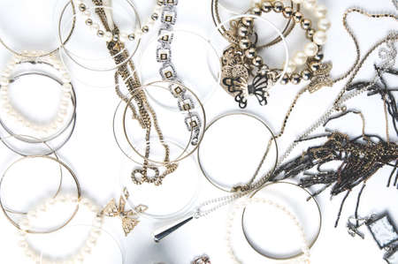 Women's jewelry on white background