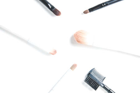 Cosmetic brushes on white backgroundの写真素材