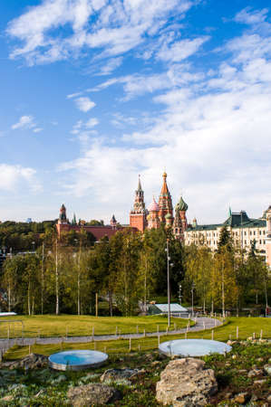 Landscape Park Zaryadye. Moscow Russia. The views of St. Basil's Cathedral