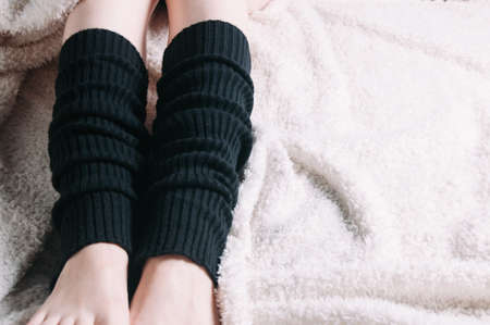 High black socks on women's legsの写真素材
