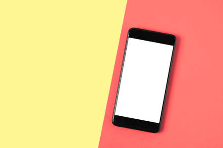 Black smartphone on red  background. Template for apps