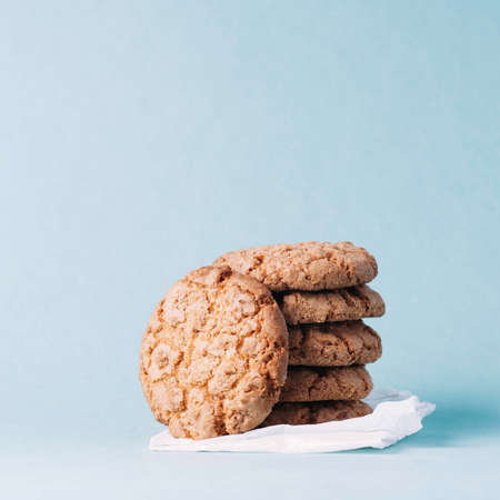 Homemade cookies isolated on turquoise backgroundの写真素材