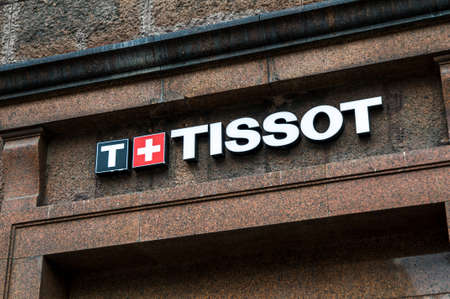 Russia, Moscow, September 28, 2019: TISSOT logo on the shop windowのeditorial素材