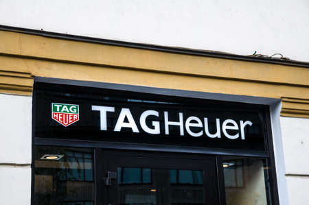 Russia, Moscow, September 28, 2019: TAGHeuer logo on the shop window