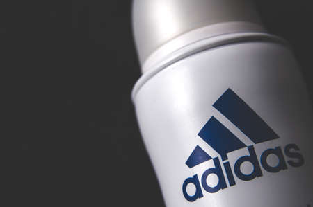 Russia, Moscow, October 02, 2019: Adidas deodorant on a dark backgroundのeditorial素材