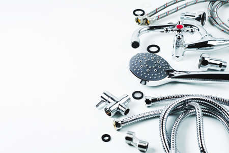 Set of plumbing for bathroom or shower on a white background. Copy space for text