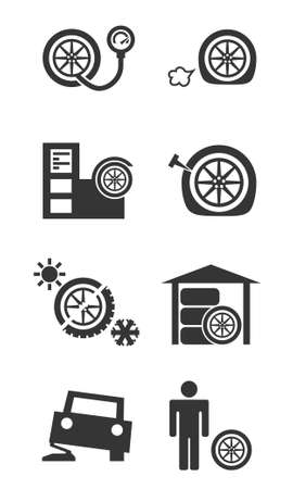 Tire fitting shop icon setのイラスト素材
