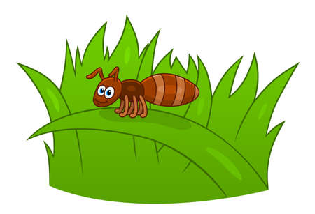 Cartoon ant on grassのイラスト素材
