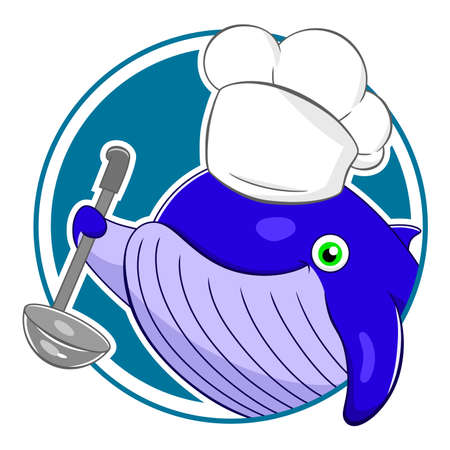 Cartoon whale chef in a circleのイラスト素材