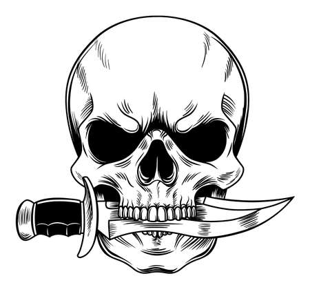 Creepy tattoo skull with a knifeのイラスト素材
