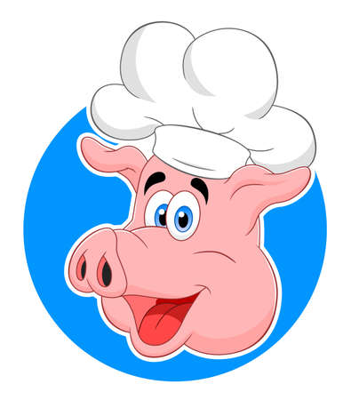 Cartoon cheerful pig chef in a circleのイラスト素材