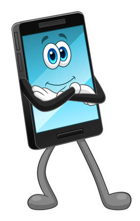 Cartoon cheerful mobile phone with arms foldedのイラスト素材