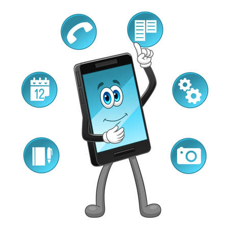 Cartoon cheerful mobile phone and applicationsのイラスト素材