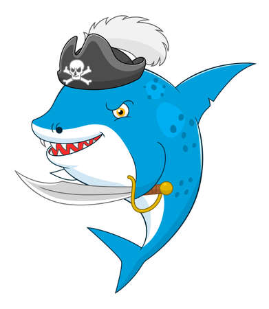 Cartoon cute pirate sharkのイラスト素材