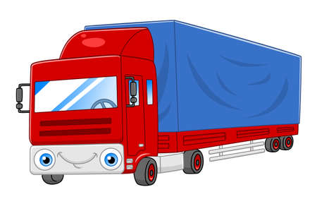 Cartoon cute semi-truck with semitrailerのイラスト素材